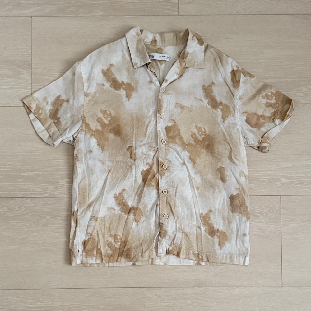 3/$10 Zara Kids Beige and Brown Casual Button-Down Shirt